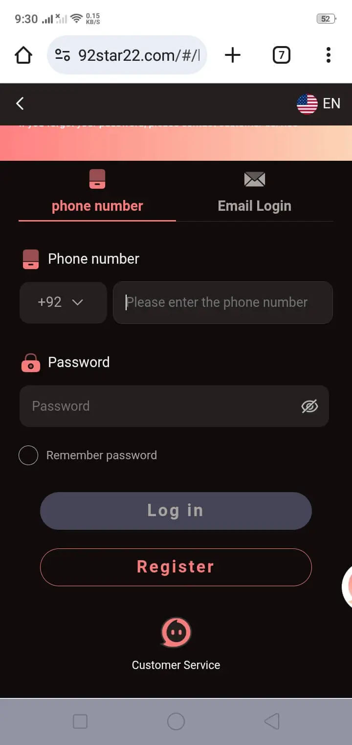 92star login official interface