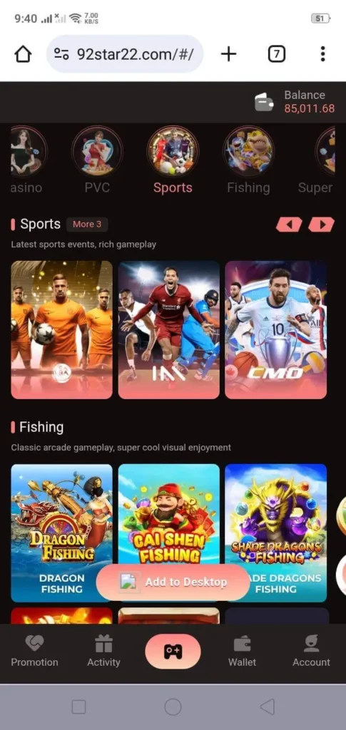 sports games in 92 star
